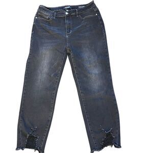 Judy Blue Women's Cropped Straight Jeans Black Frayed Hem Size 15/32